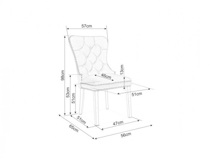 Chaise rembourrée avec tissu et pieds en bois Gusto Velours Gris / Noir, l56xA46xH98 cm
