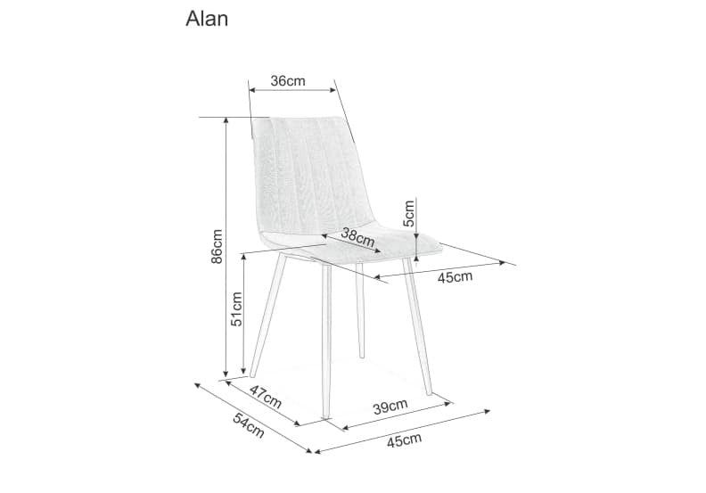 Chaise rembourrée avec tissu et pieds en métal Alan Gris / Noir, l45xA54xH86 cm