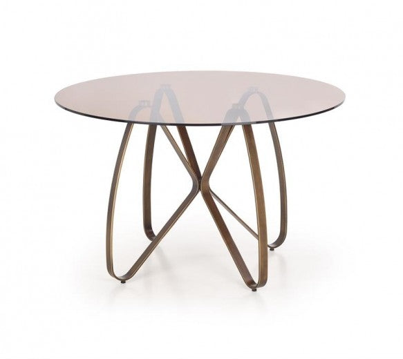 Set de table verre et métal Lungo Marron + 4 Chaises K290 Gris, Ø120xH76 cm