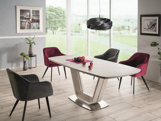 Table extensible en céramique, MDF et métal Armani Gris clair, L160-220xl90xH76 cm