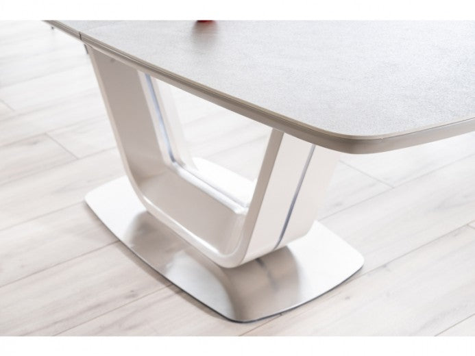 Table extensible en céramique, MDF et métal Armani Gris clair, L160-220xl90xH76 cm