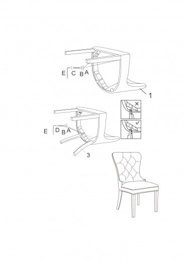 Chaise rembourrée avec tissu et pieds en bois Gusto Velours Gris / Noir, l56xA46xH98 cm