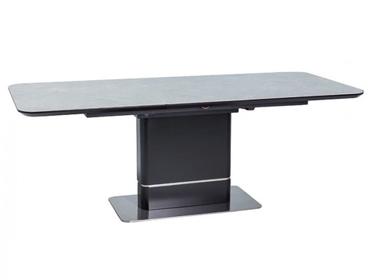 Table à rallonges en céramique, MDF et métal Pallas Gris / Noir, L160-210xl90xH76 cm