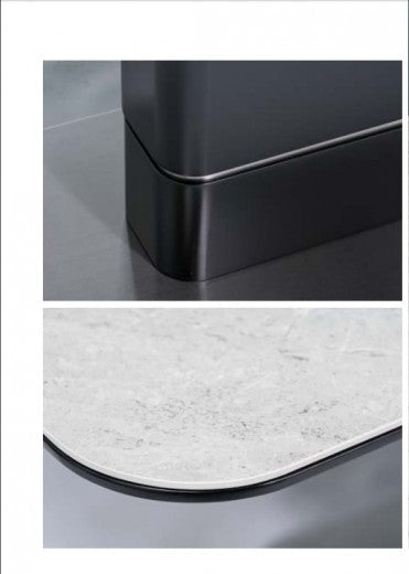 Table à rallonges en céramique, MDF et métal Pallas Gris / Noir, L160-210xl90xH76 cm
