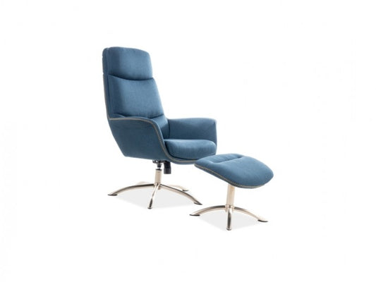 Fauteuil relax capitonné en tissu + tabouret Regan Bleu sarcelle, l75xA80xH104 cm