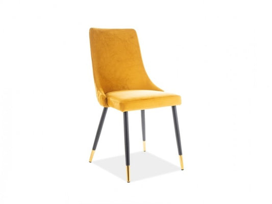 Chaise rembourrée en tissu, avec pieds en métal Velours Piano Moutarde / Noir / Or, l45xA44xH92 cm