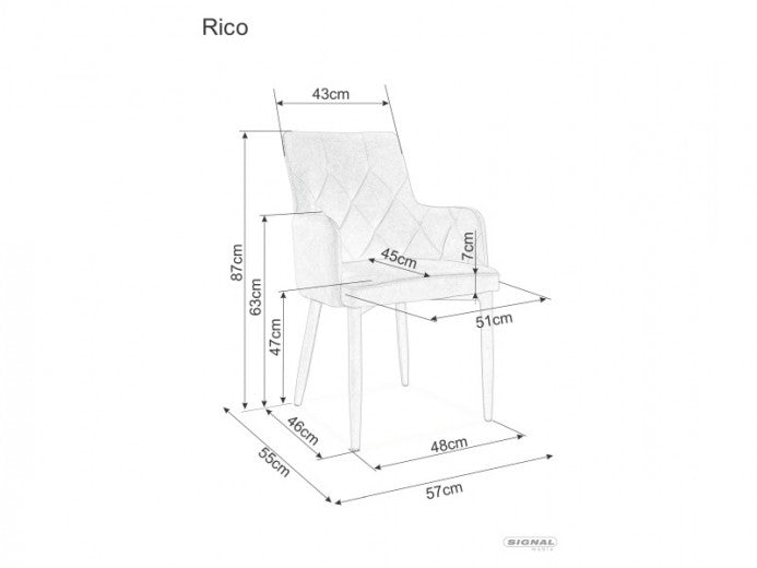 Chaise rembourrée en tissu et pieds en métal Rico Velvet Gris, l50xA44xH88 cm