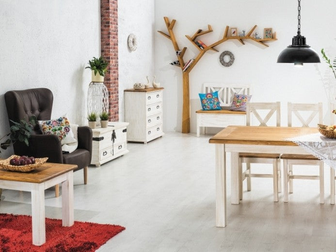 Table basse en pin Poprad Blanc / Naturel, L120xl60xH52 cm