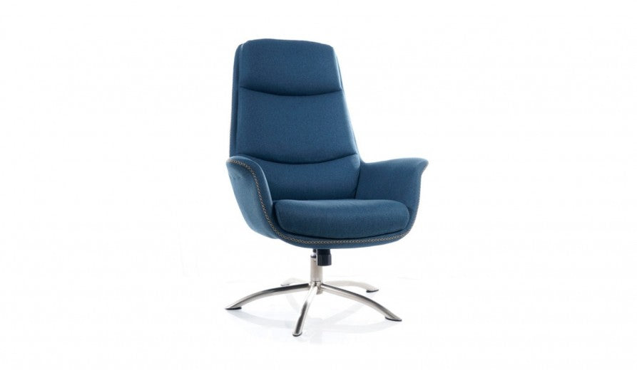 Fauteuil relax capitonné en tissu + tabouret Regan Bleu sarcelle, l75xA80xH104 cm