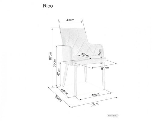 Chaise rembourrée en tissu et pieds en métal Velours Rico Vert, l50xA44xH88 cm