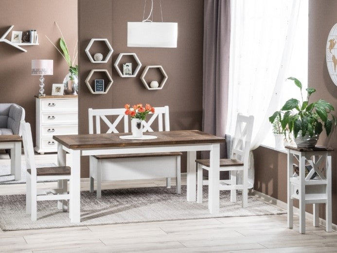 Table en pin Poprad Blanc / Marron foncé, L160xl90xH76 cm