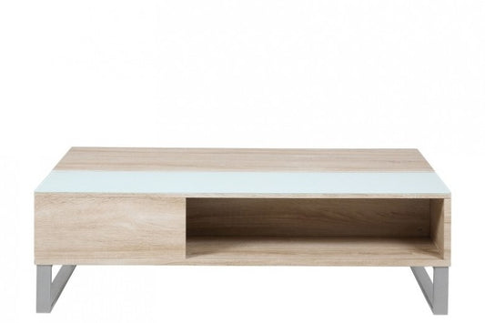Table basse en MDF et Chêne Sonoma Azalée / Blanc, L110xl60xH35 cm
