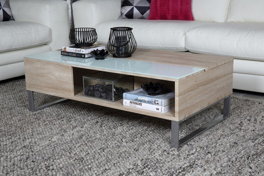 Table basse en MDF et Chêne Sonoma Azalée / Blanc, L110xl60xH35 cm