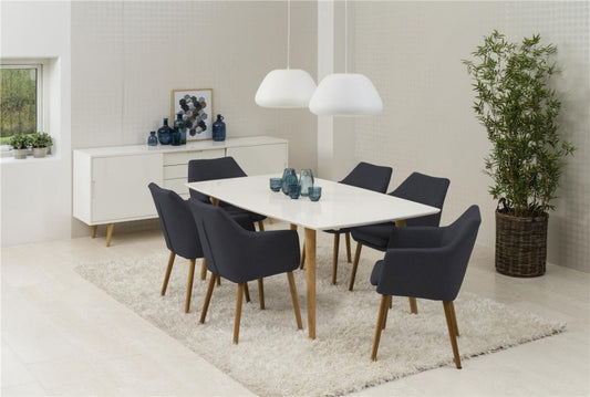 Chaise rembourrée avec tissu et pieds en bois Nora Anthracite / Chêne, l58xA58xH84 cm