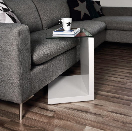 Table support téléphonique en MDF et verre Tupit Blanc, L40xl35xH50 cm