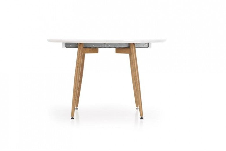 Ensemble table extensible Caliber MDF + 4 chaises recouvertes de cuir écologique K247 Blanc, L160-200xl90xH76 cm