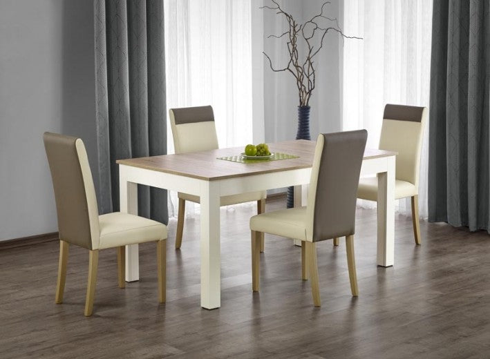 Table extensible en aggloméré et MDF Blanc d'égout / Chêne Sonoma, L160-300xl90xH76 cm