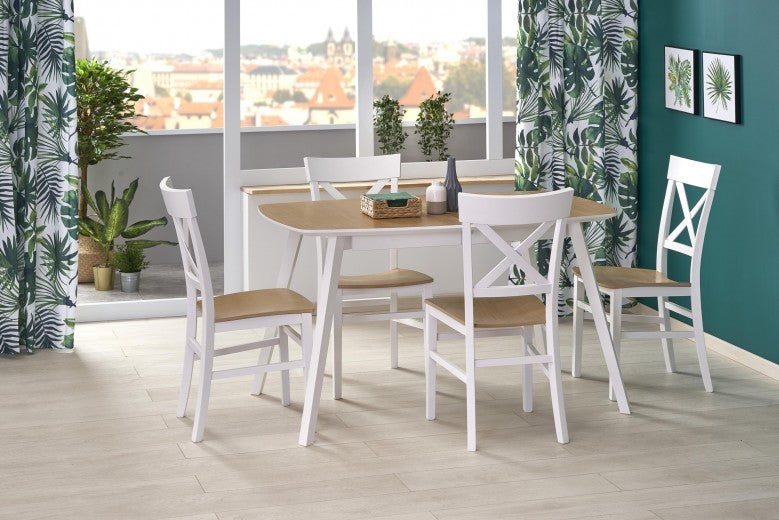 Table extensible en MDF et bois de hêtre Kajetan 2 Chêne Miel / Blanc, L135-185xl82xH76 cm