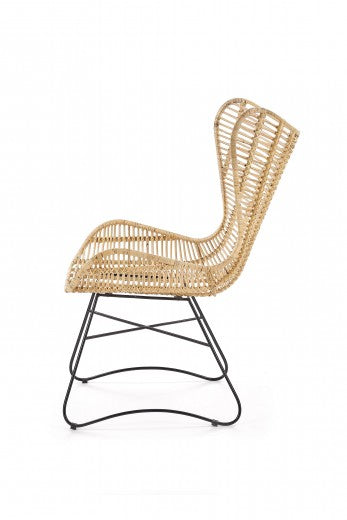 Fauteuil fixe en rotin pieds métal Indiana Naturel / Noir, l69xA70xH103 cm