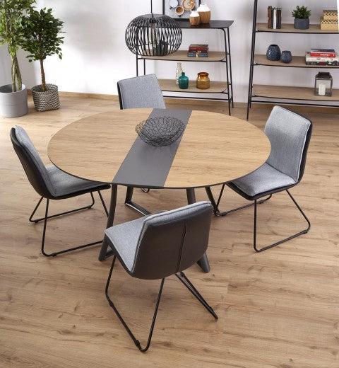 Table extensible en MDF et métal Moretti Chêne Doré / Noir, Ø118-148xH76 cm