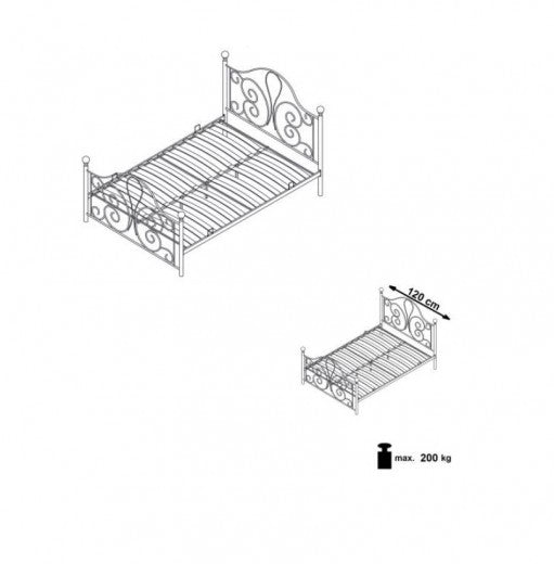 Lit en métal blanc Panama, 200 x 120 cm