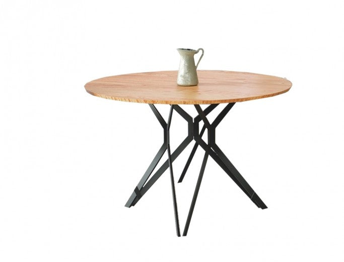 Set de table en MDF et métal Pixel 2 Chêne / Noir + 3 chaises rembourrées avec éco-cuir K279 Gris, Ø120xH76 cm