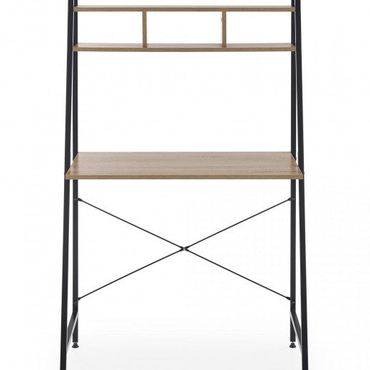 Table de bureau avec étagère, en palettes et métal Narvik B2 Chêne Sonoma / Noir, L84xl46xH142 cm