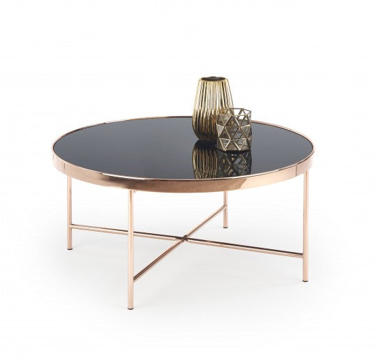 Table basse en verre et métal Moria Noir / Cuivre, Ø82xh40 cm