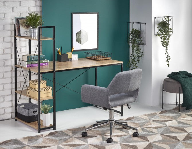 Table de bureau avec étagère, en palettes et métal Narvik B1 Chêne Sonoma / Noir, L120xl64xH120 cm