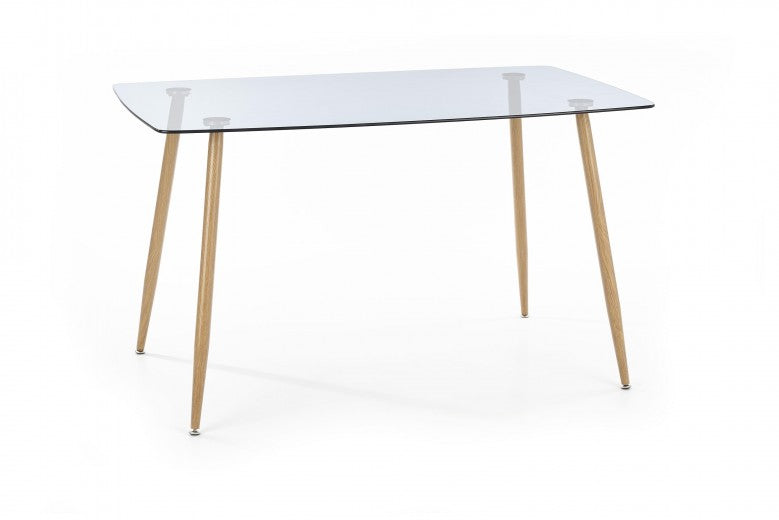 Table verre et métal Chêne fumé / Honey, L130xl80xH75 cm