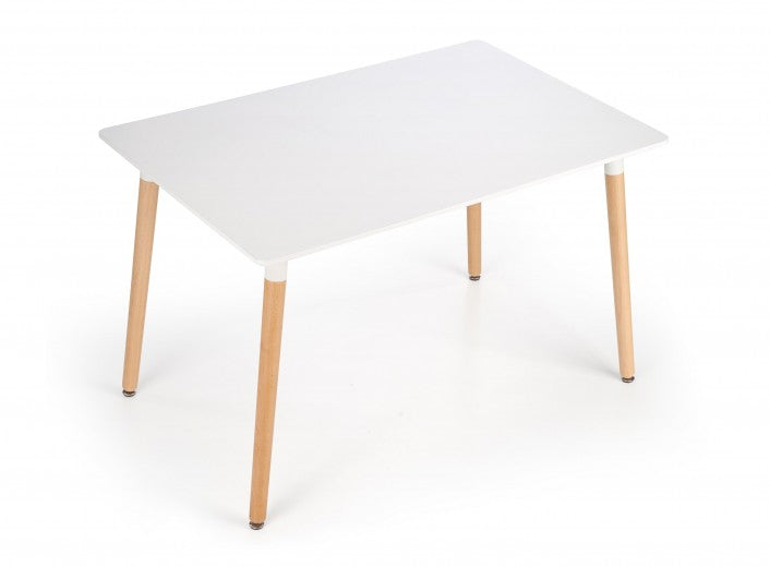 Table MDF et bois Socrates Blanc / Hêtre, L120xl80xH74 cm