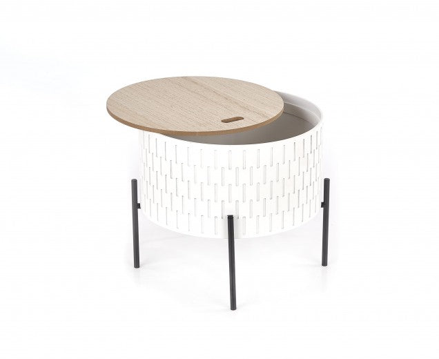 Table basse Sintra Blanc / Noir en MDF et métal, Ø35xH35 cm