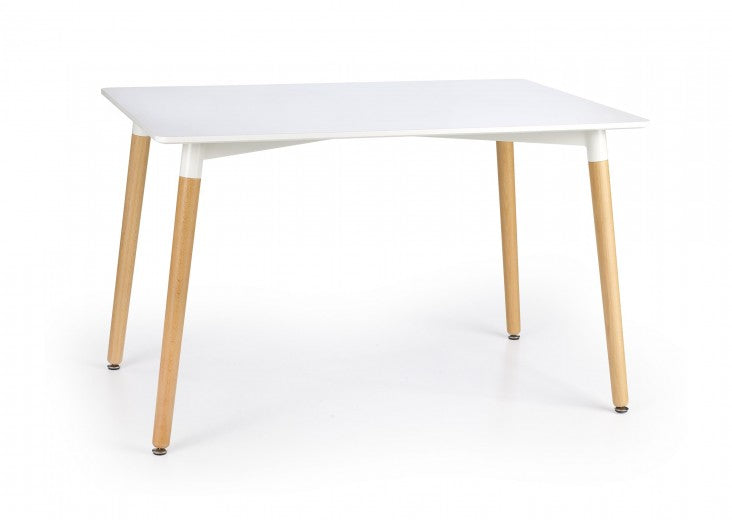 Table MDF et bois Socrates Blanc / Hêtre, L120xl80xH74 cm