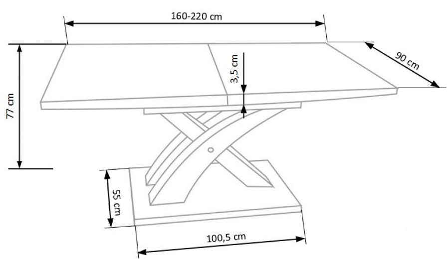 Table extensible en MDF et métal Sandor 2 Noir, L160-220xl90xH77 cm