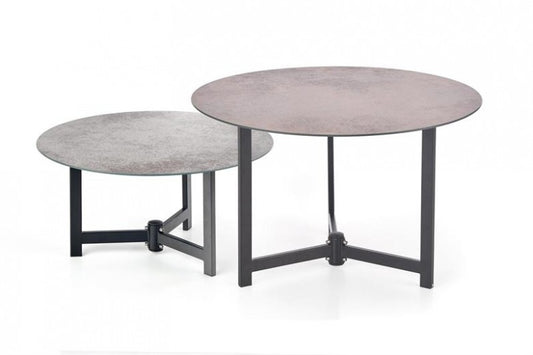 Set de 2 tables basses en verre et métal Twins Gris, Ø70xH43 / Ø60xH30 cm