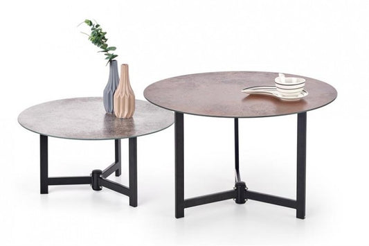 Set de 2 tables basses en verre et métal Twins Gris, Ø70xH43 / Ø60xH30 cm