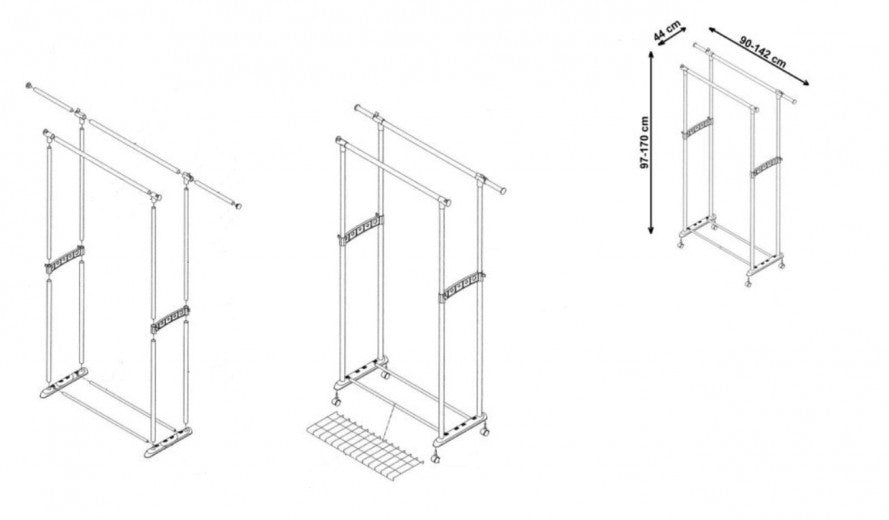 Cintre métal et plastique WU-11 Noir / Chrome, l90-142xA44xH97-170 cm