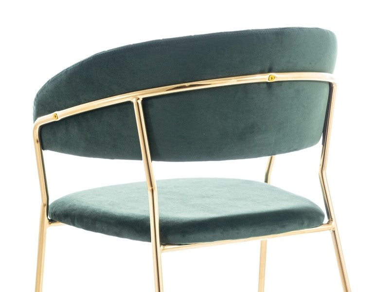 Chaise rembourrée avec tissu et pieds en métal Velours Lira Vert / Or, l56xA50xH78 cm