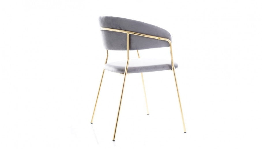Chaise rembourrée avec tissu et pieds en métal Velours Lira Gris / Or, l56xA50xH78 cm