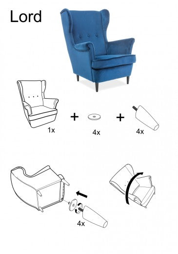 Fauteuil fixe tapissé de tissu et pieds en bois Lord Coral WM25 Multicolore, l75xA85xH101 cm