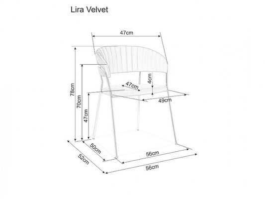 Chaise rembourrée avec tissu et pieds en métal Velours Lira Marine / Or, l56xA50xH78 cm