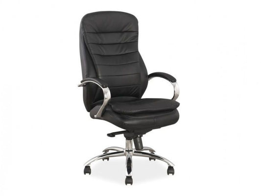 Chaise de bureau de direction, revêtue de cuir naturel et écologique Damien L Noir, l65xA53xH116-122 cm