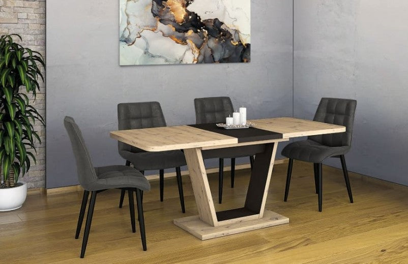 Table extensible en aggloméré, Chêne Nigel / Graphite, L120-160xl80xH76 cm