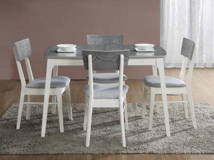 Chaise en bois, tapissée de tissu Apsel Gris / Blanc, l43xA42xH83 cm