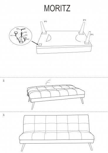 Canapé-lit rembourré en tissu, 3 places Moritz Velours Gris / Or, l181xA88xH80 cm