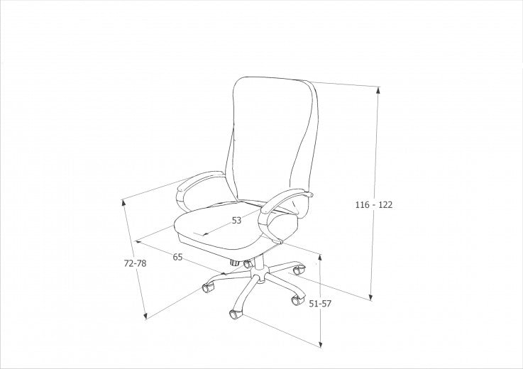 Chaise de bureau de direction, revêtue de cuir naturel et écologique Damien L Noir, l65xA53xH116-122 cm