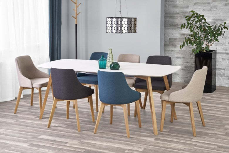Table extensible en MDF et bois de hêtre Kajetan Blanc / Chêne Miel, L150-200xl85xH76 cm