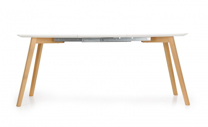 Table extensible en MDF et bois de hêtre Kajetan Blanc / Chêne Miel, L150-200xl85xH76 cm