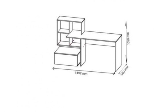 Table de bureau en bois, avec bibliothèque et tiroir Chêne Grosso / Anthracite, L149xl50xH105 cm