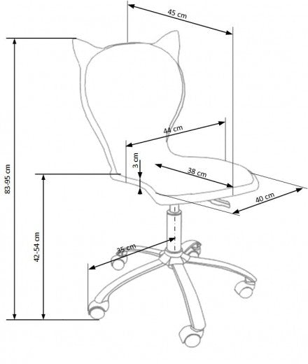 Chaise de bureau pour enfants, rembourrée en éco-cuir Kara 2 Blanc / Rose, l44xA45xH83-95 cm